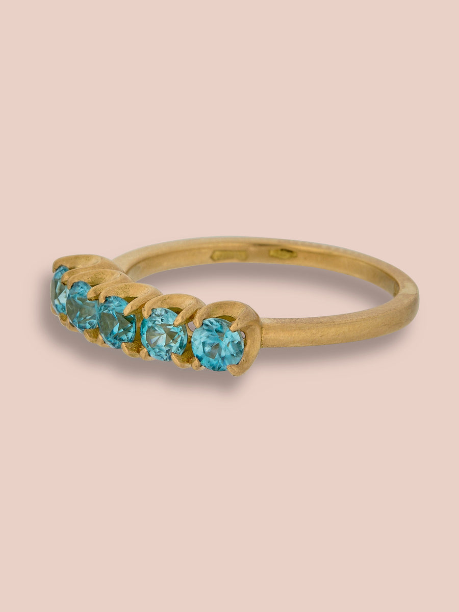 5 stone medium band ring - Blue Zircon