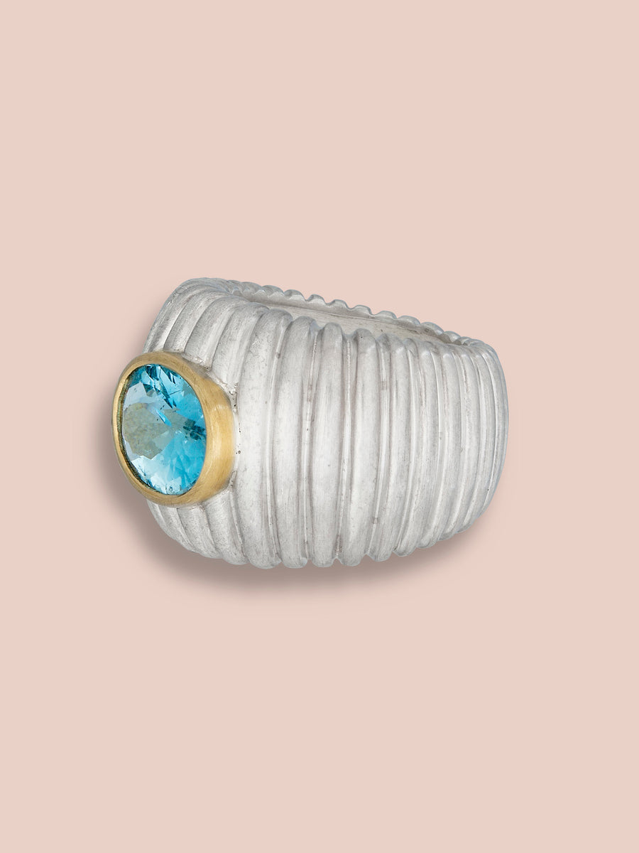 Two Tone Anello rigato large - Aquamarine