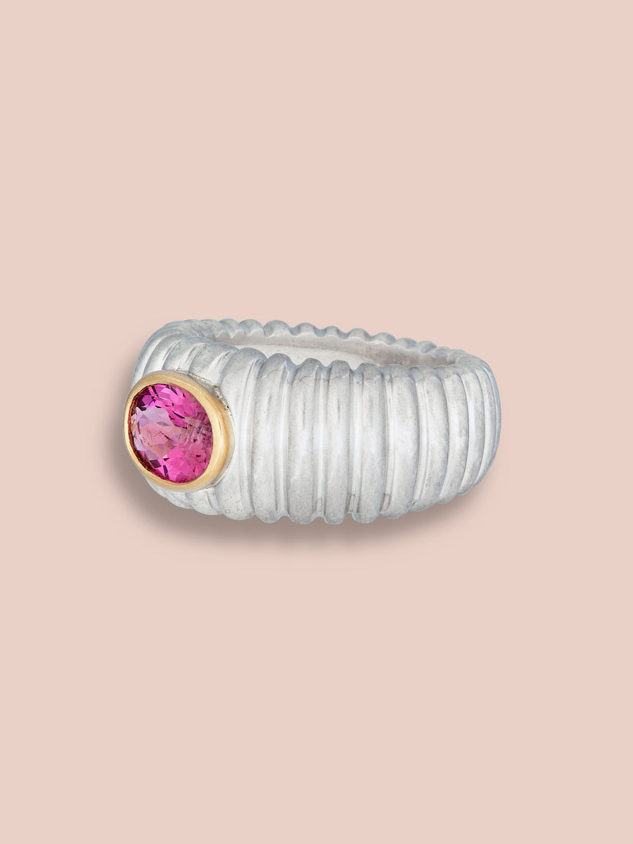 Two Tone Anello rigato medium - Pink Tourmaline