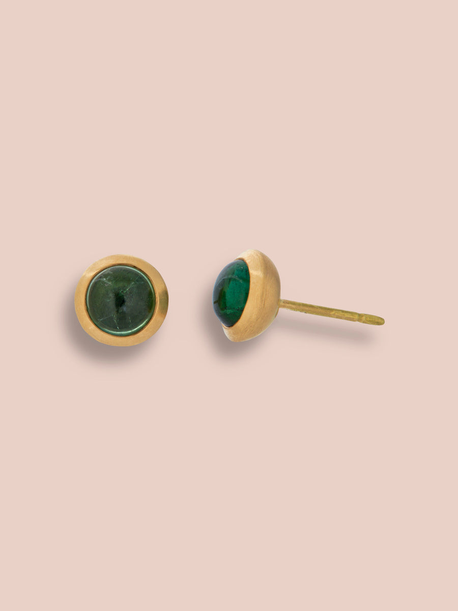 Large Antonia cabochon studs - Green Tourmaline