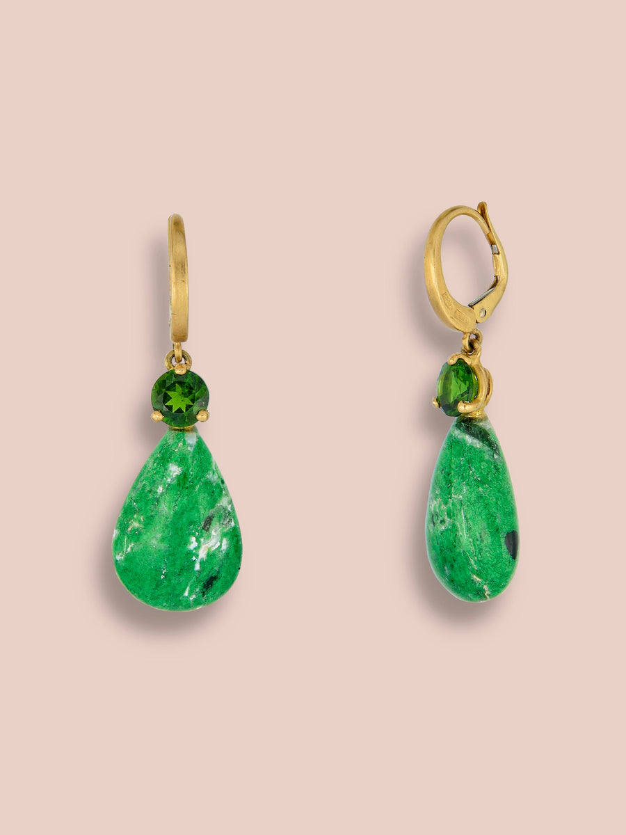 Large drop earrings - chrome diopside and chloromelanite jade