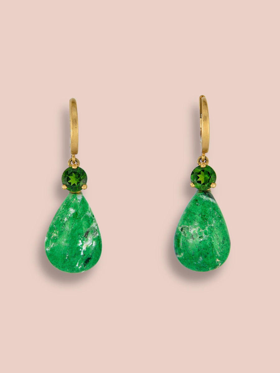 Large drop earrings - chrome diopside and chloromelanite jade