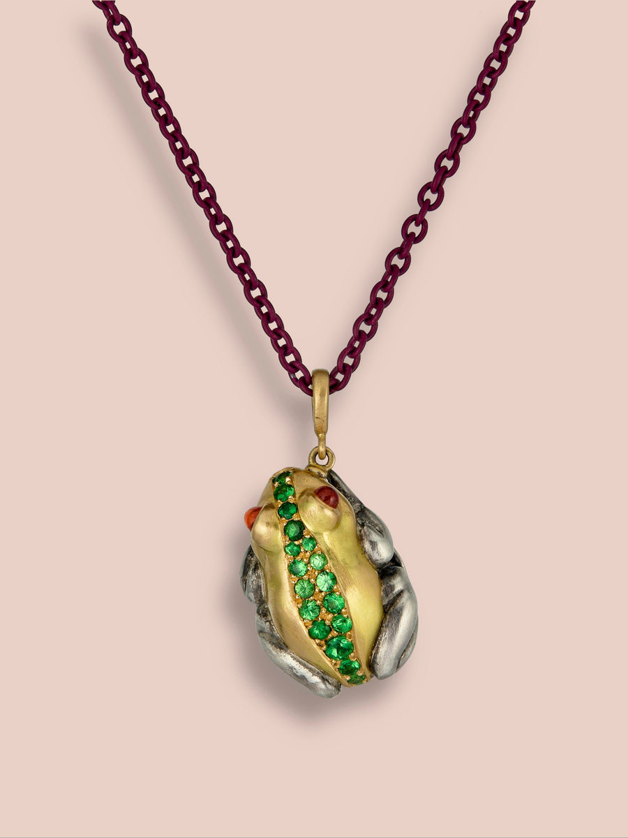 Rana Pendant - Frog - Tsavorite and Ruby