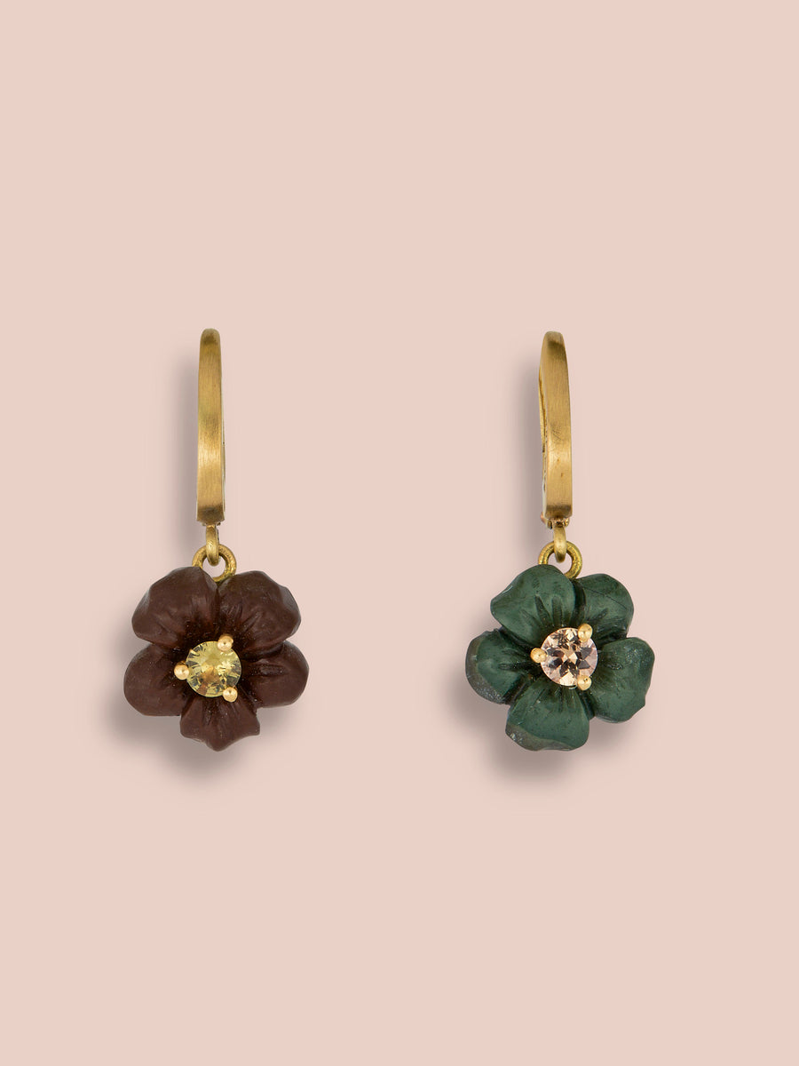 Lava flower pendant earrings - Brown and Green