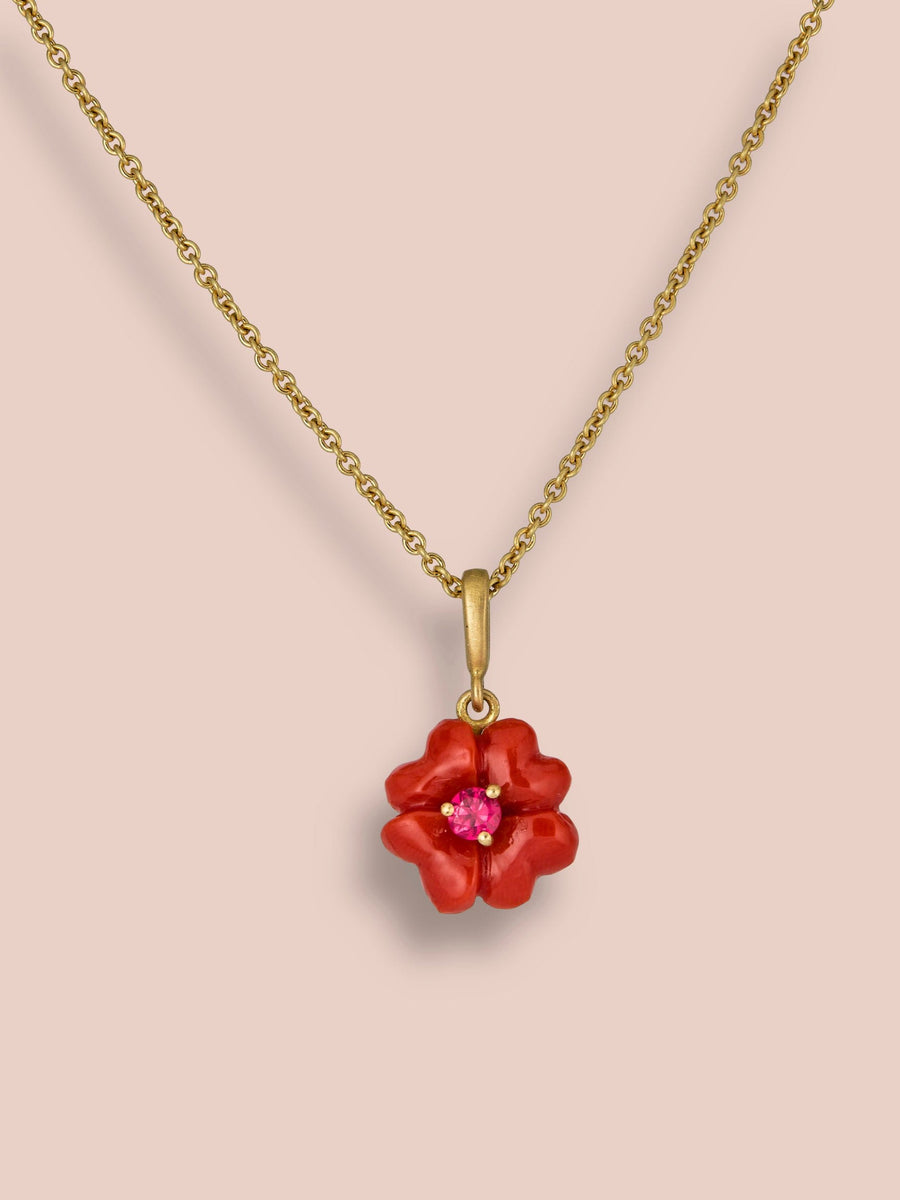 Clover pendant - Coral and Spinel