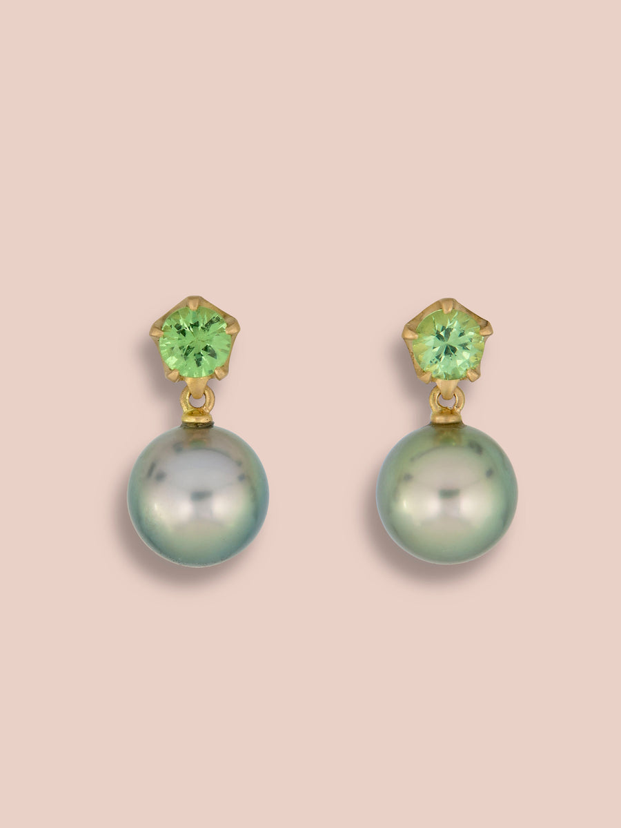 Tsavorite and Pearl Pendant earrings