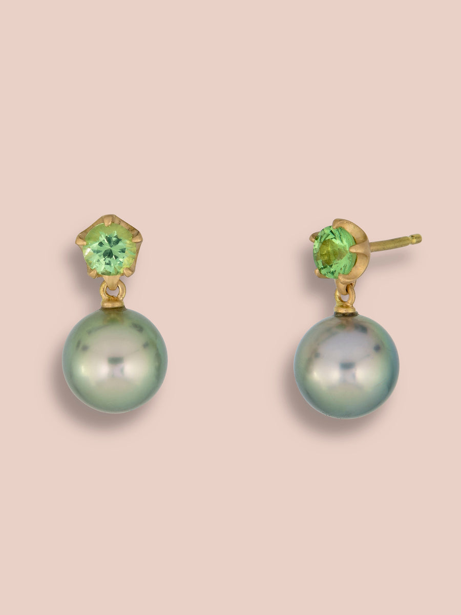 Tsavorite and Pearl Pendant earrings