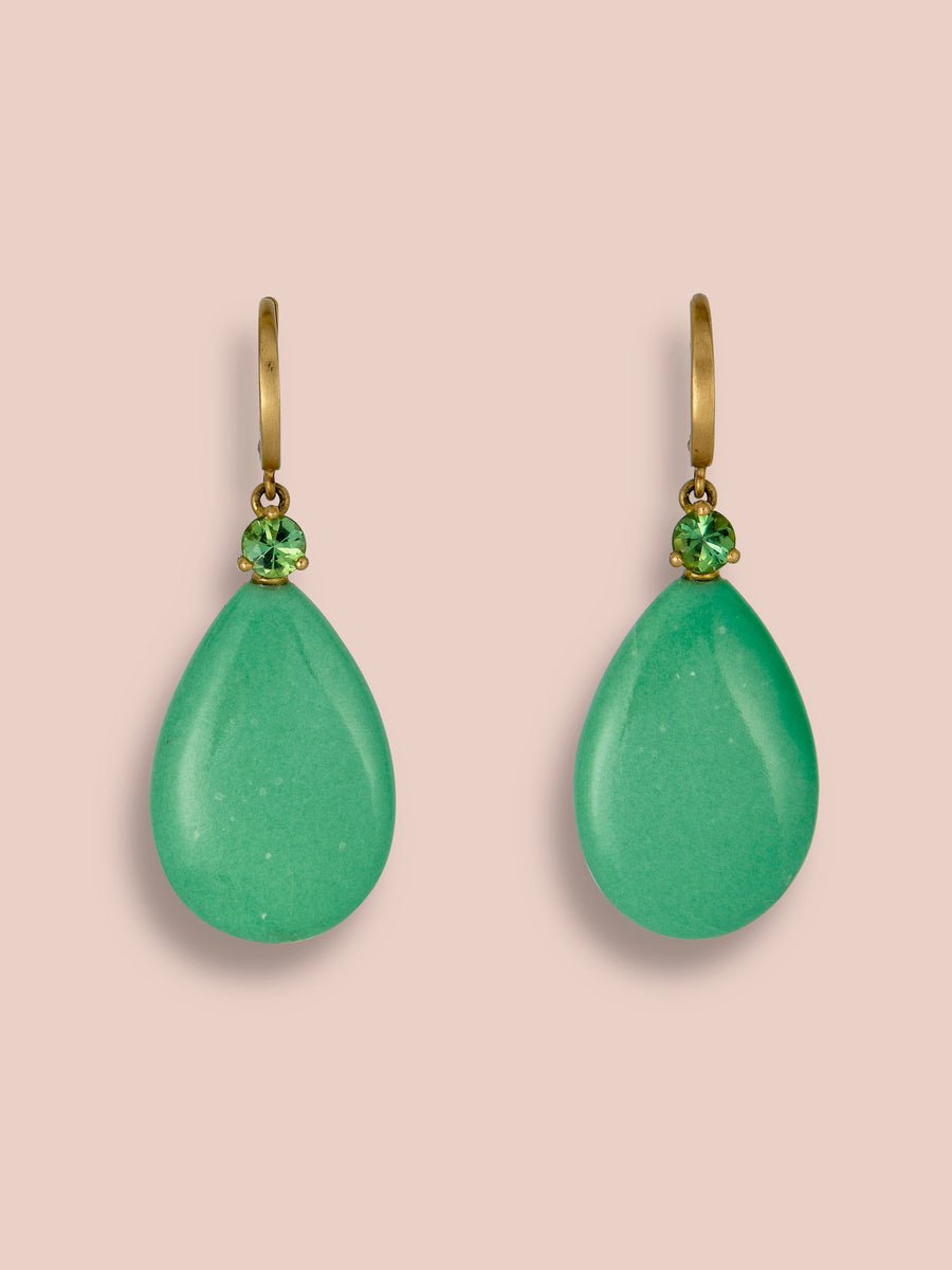 Large drop earrings - Tourmaline and Variscite