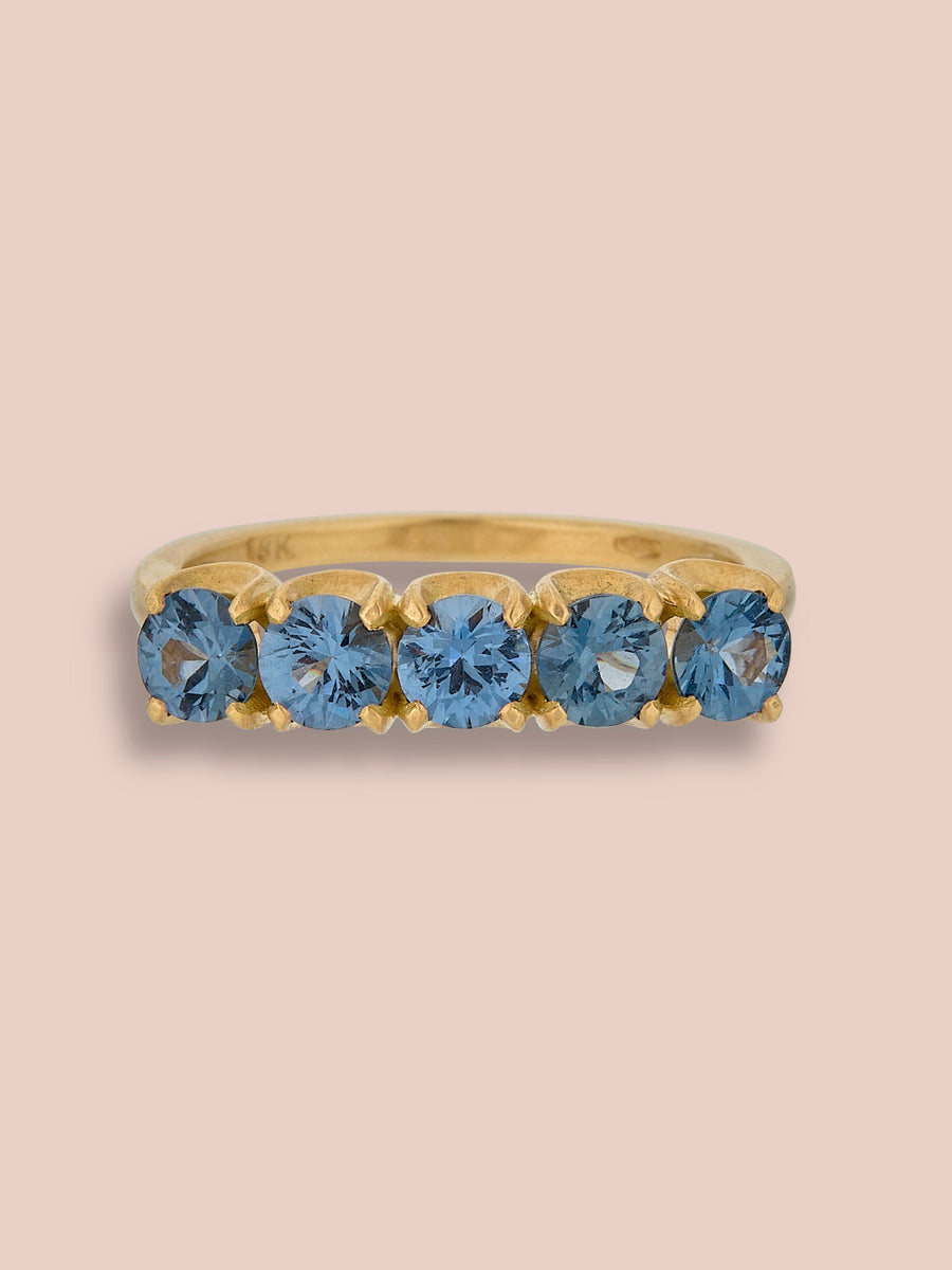 5 stone large band ring - Blue Spinel