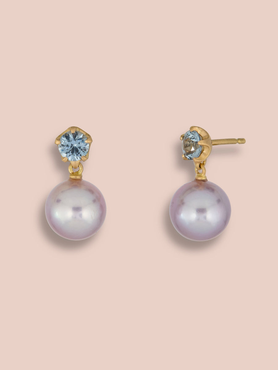 Blue Spinel and Pearl Pendant earrings