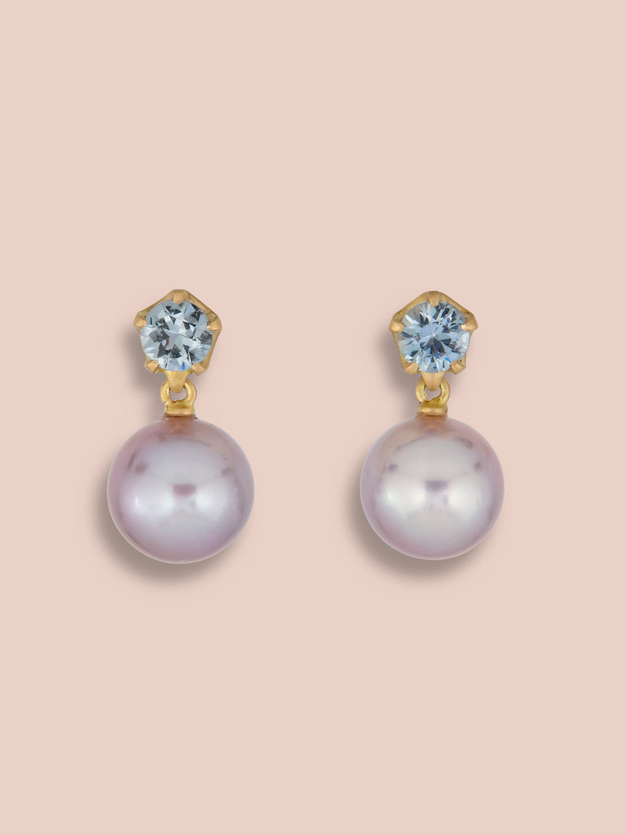 Blue Spinel and Pearl Pendant earrings