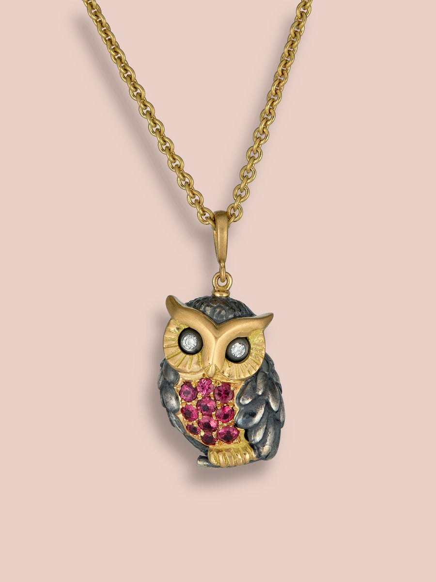 Gufo Pendant - Owl - Red Spinel