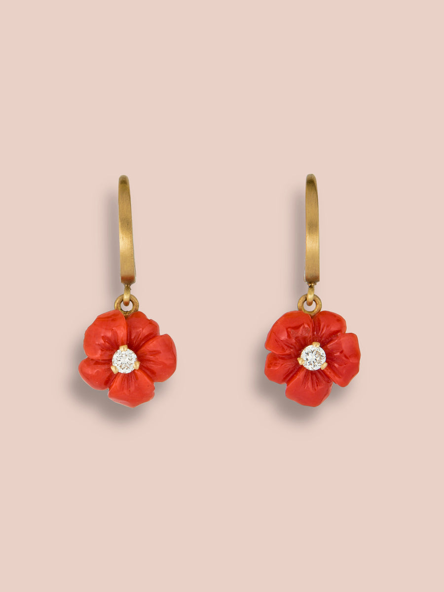 Petite Fiore Pendant Earrings - Coral and Diamond