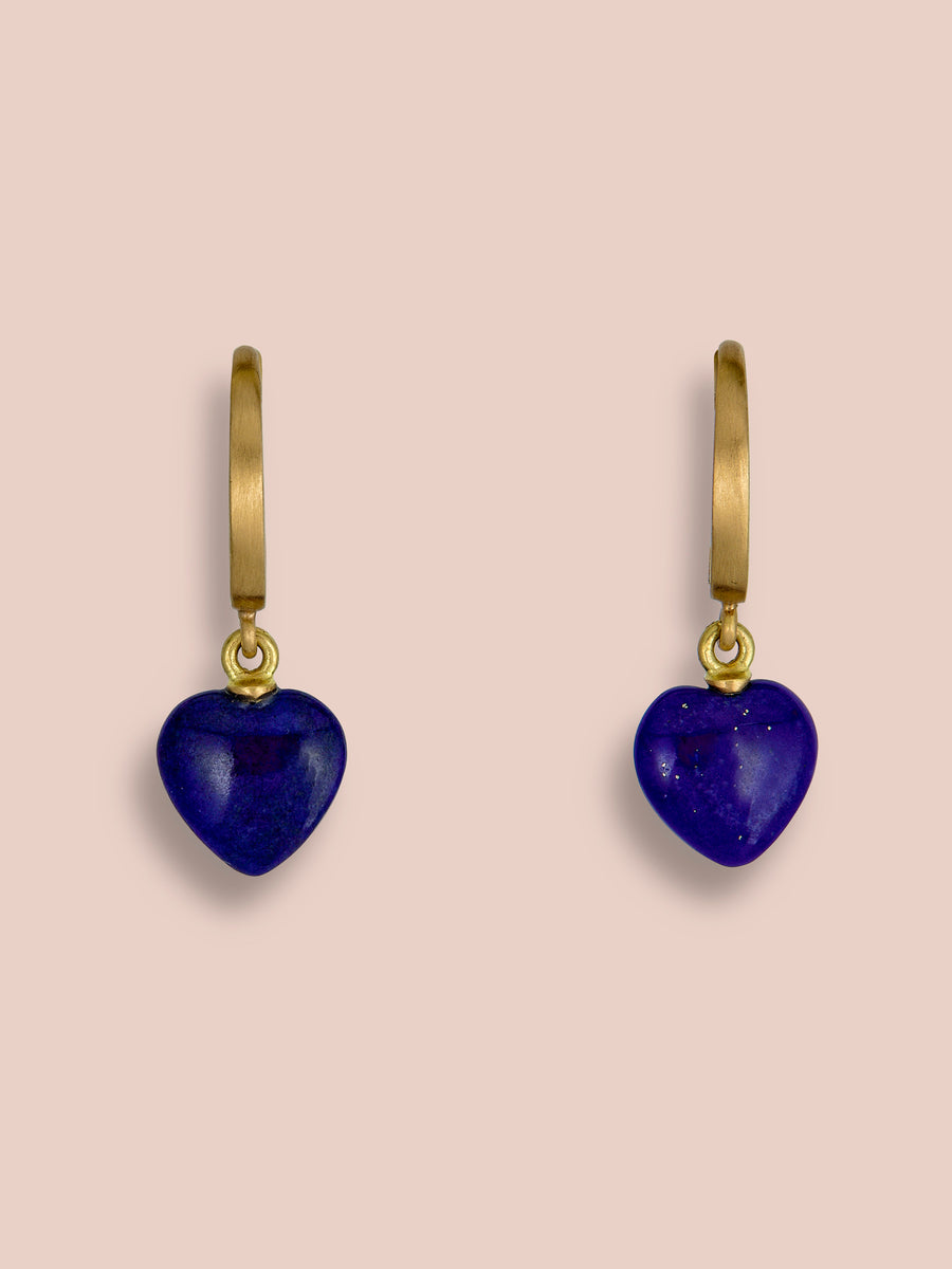 Mini heart leverback earrings - Lapis