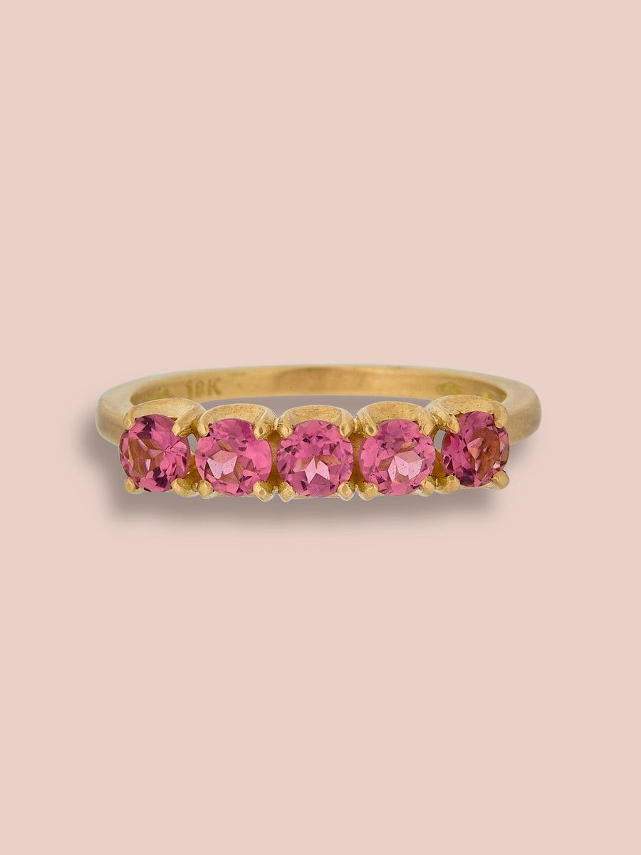 5 stone medium band ring - Pink Tourmaline