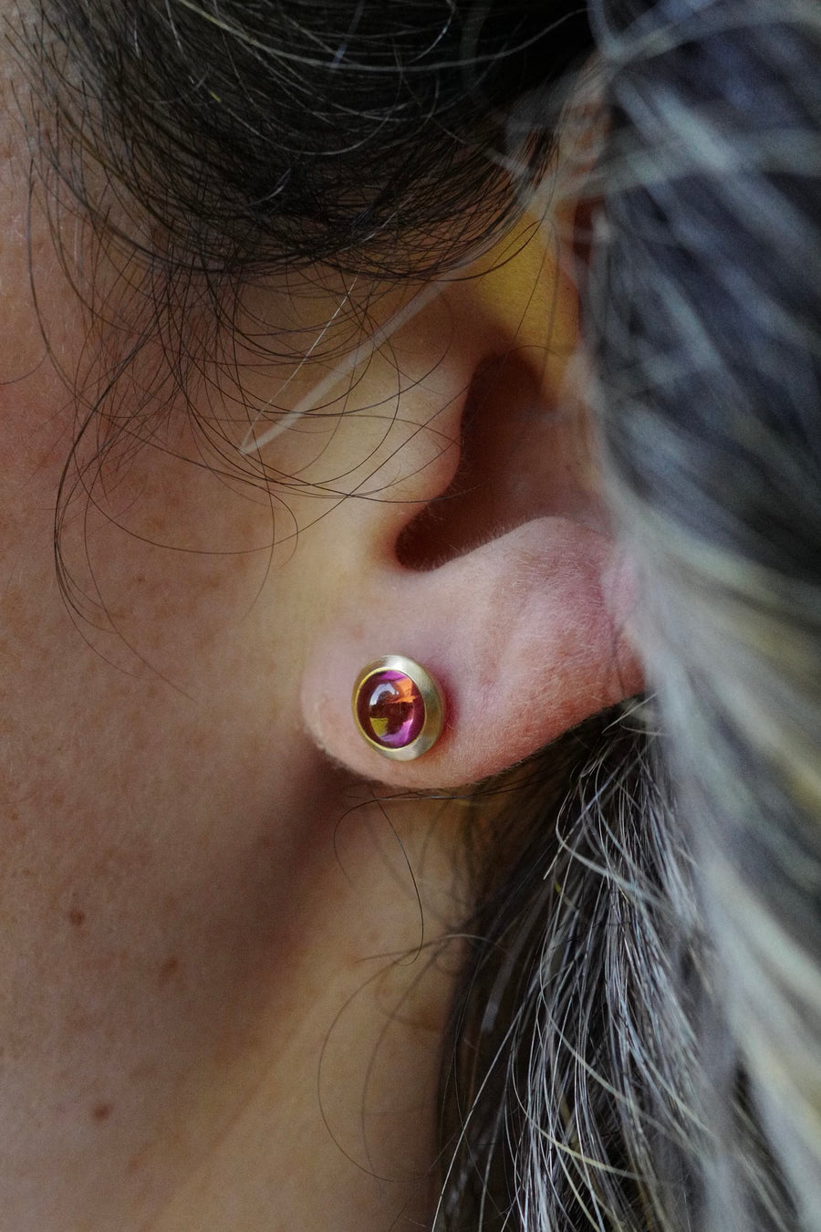 Large Antonia cabochon studs - Pink Tourmaline