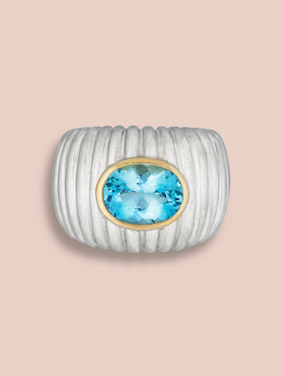 Two Tone Anello rigato large - Aquamarine