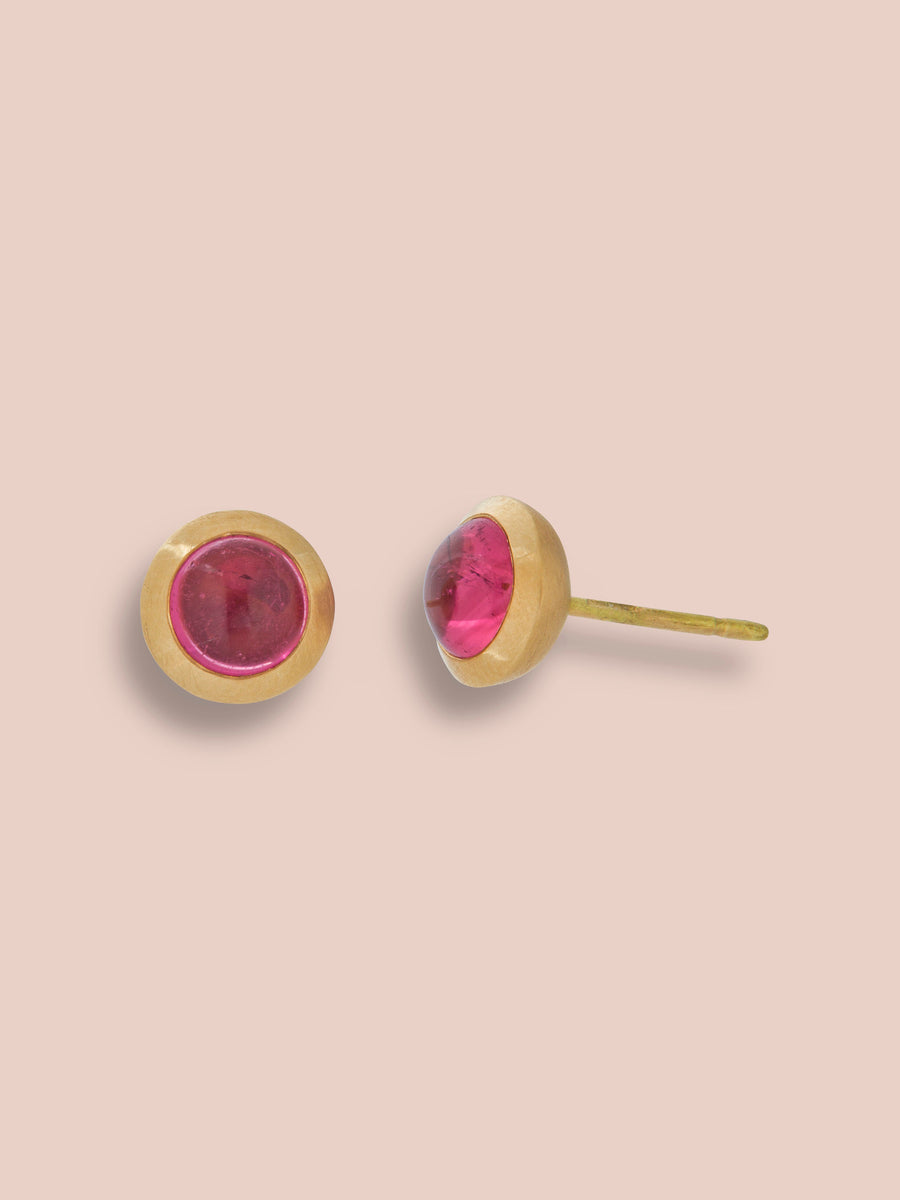 Large Antonia cabochon studs - Pink Tourmaline