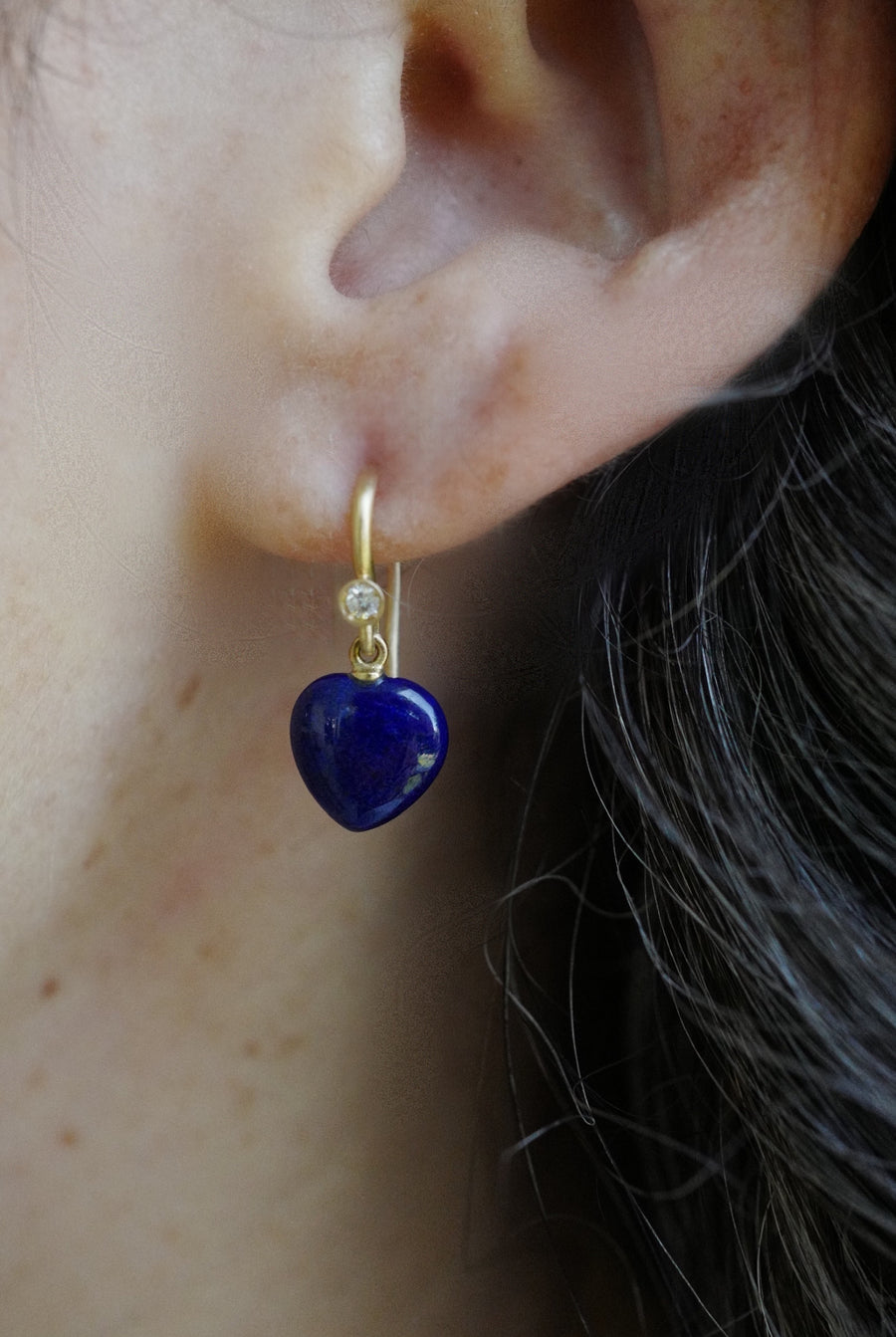 Everyday heart earrings - Lapis and Diamond