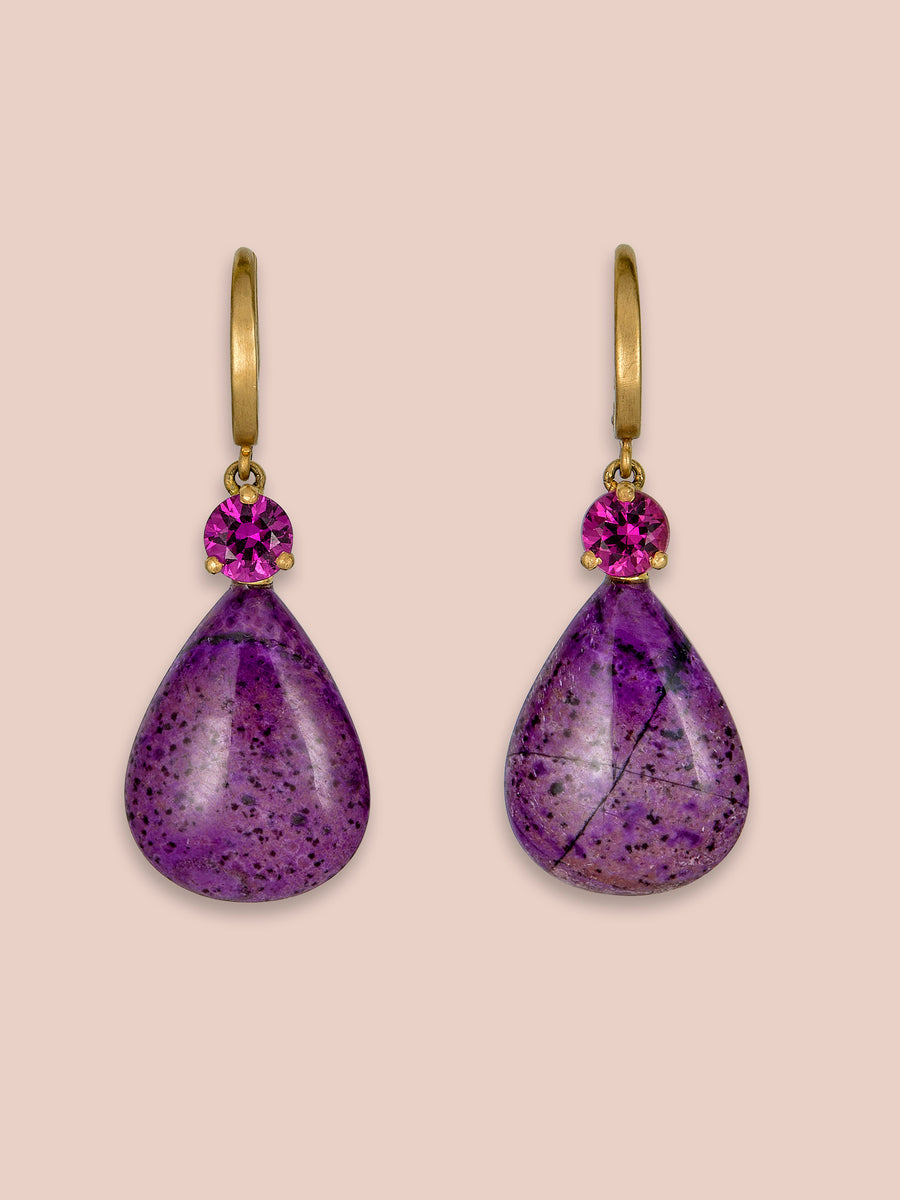 Purple garnet and sugilite large drop earrings