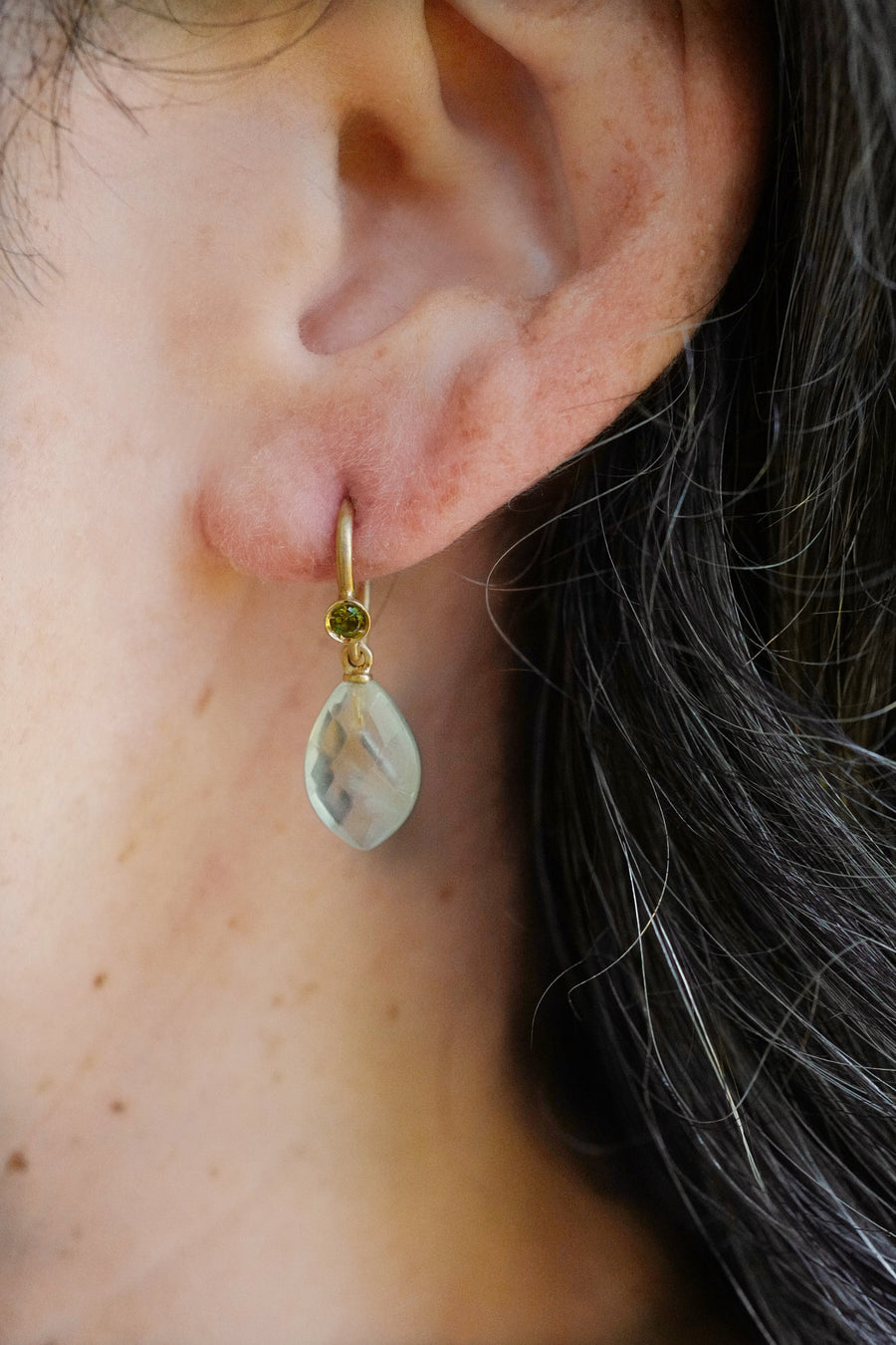 Green tourmaline and prehnite everyday faceted drop earrings