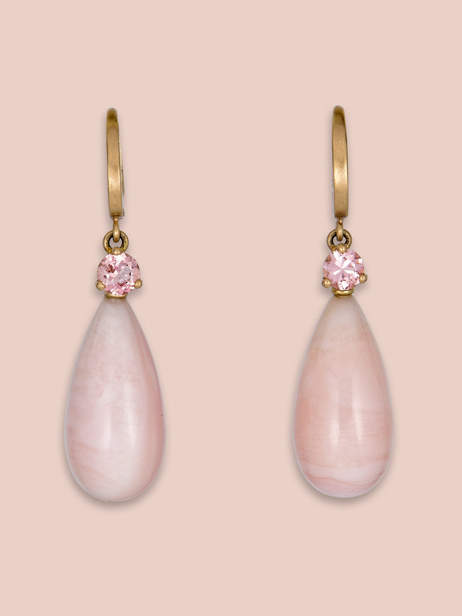 Pink tourmaline and pink opal large drop earrings