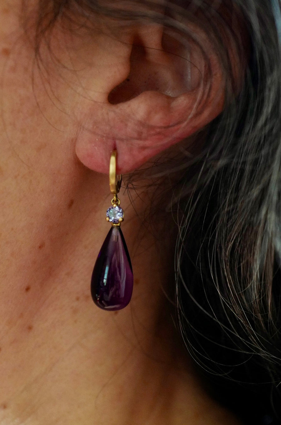 Violet spinel and amethyst large drop earrings