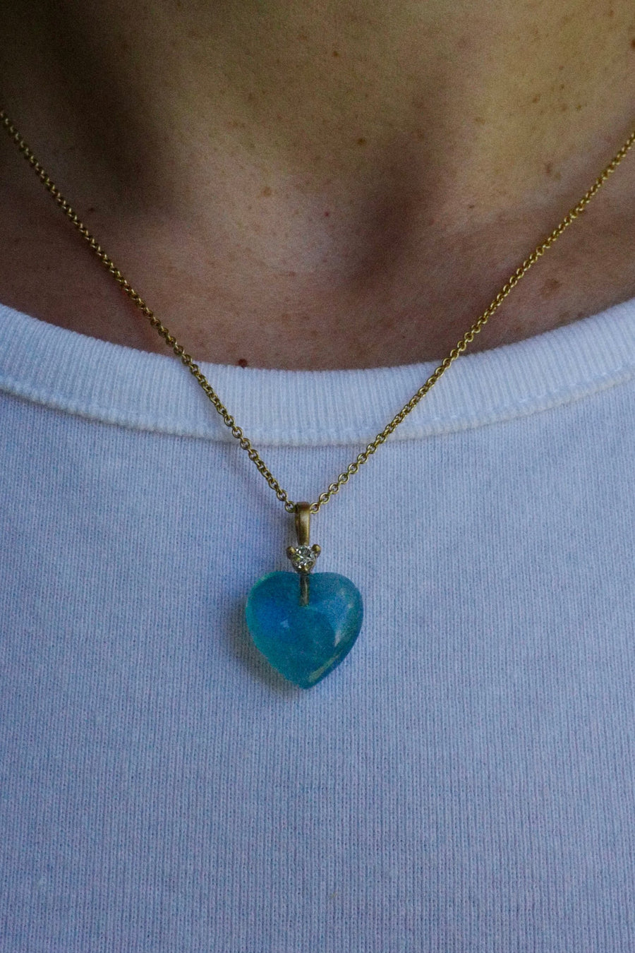 Large heart pendant - Aquamarine and Diamond