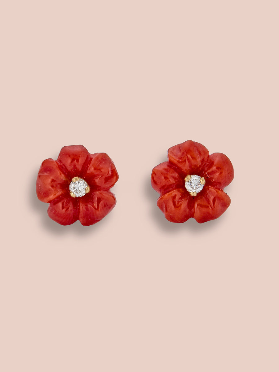 Mediterranean Coral and Diamond Petite Fiore Earrings