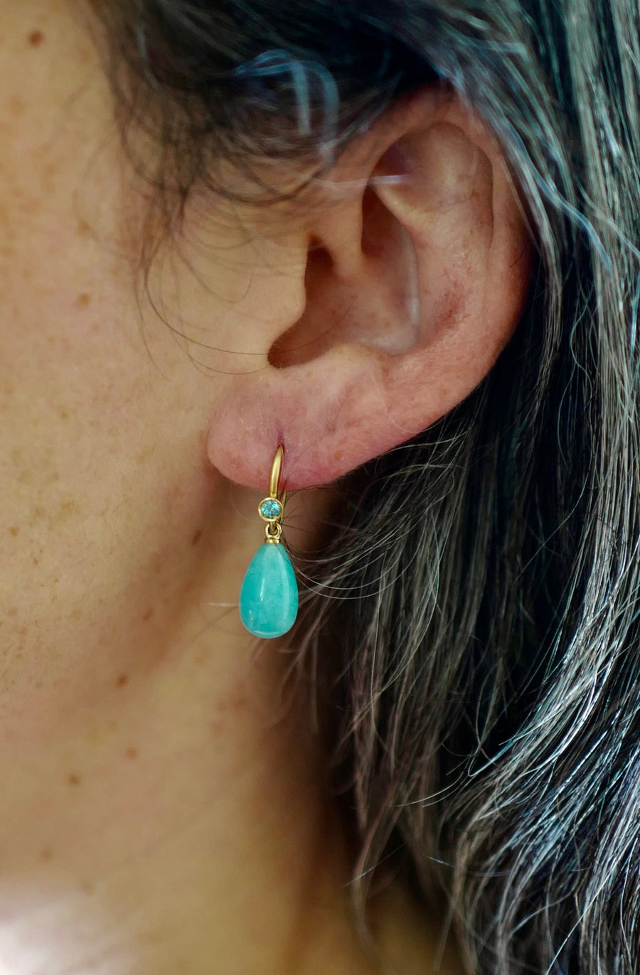 Neon blue zircon and amazonite everyday drop earrings