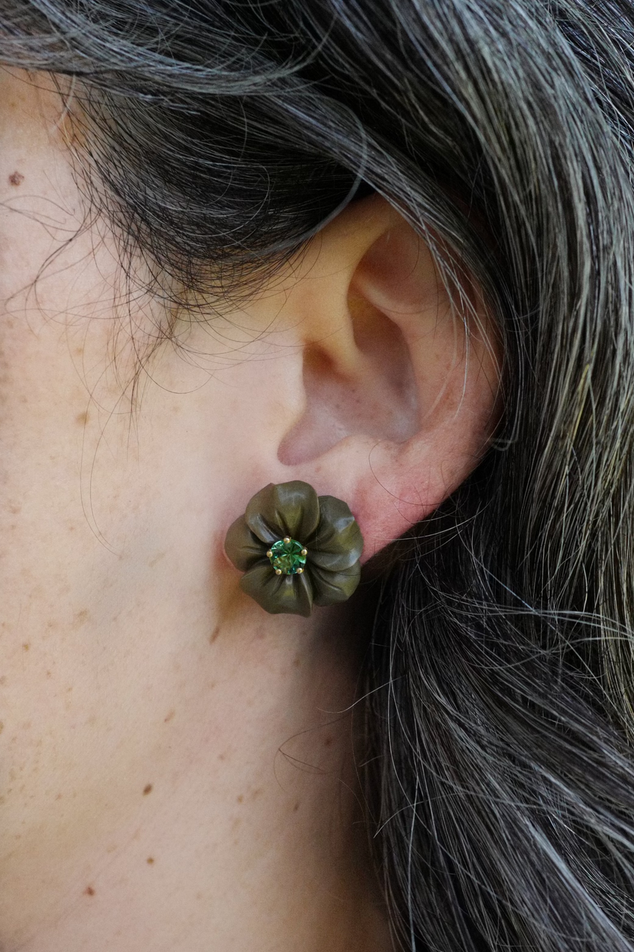 Large lava stone earrings - Green Tourmaline