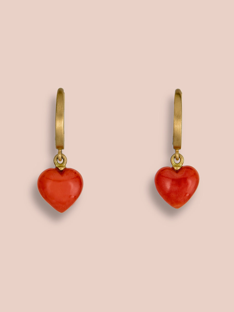 Mini heart leverback earrings - Coral