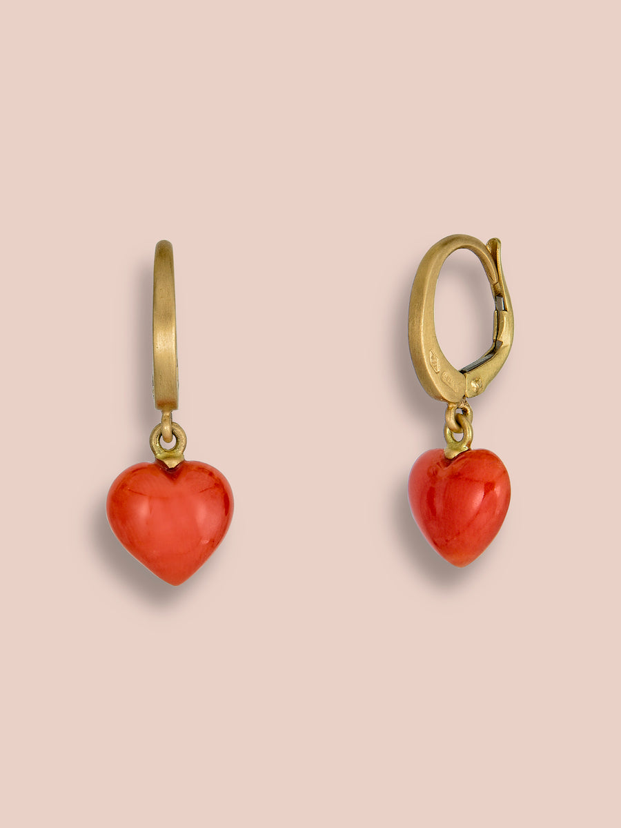 Mini heart leverback earrings - Coral
