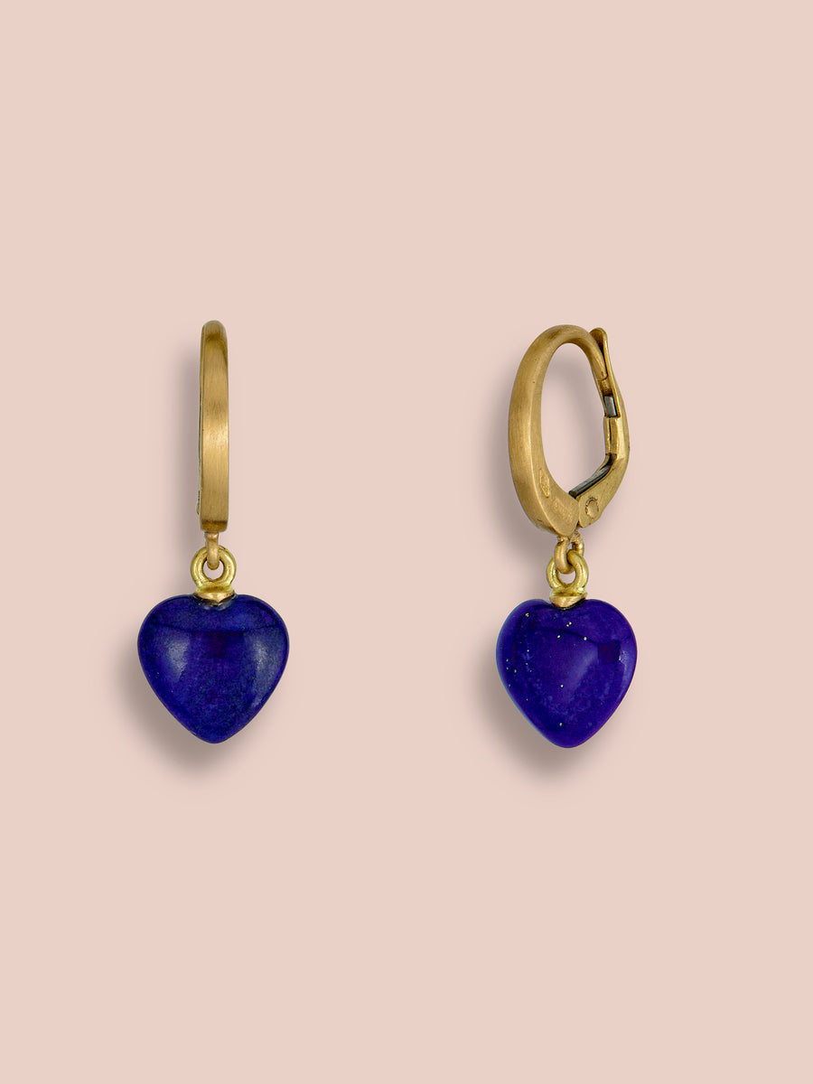 Mini heart leverback earrings - Lapis