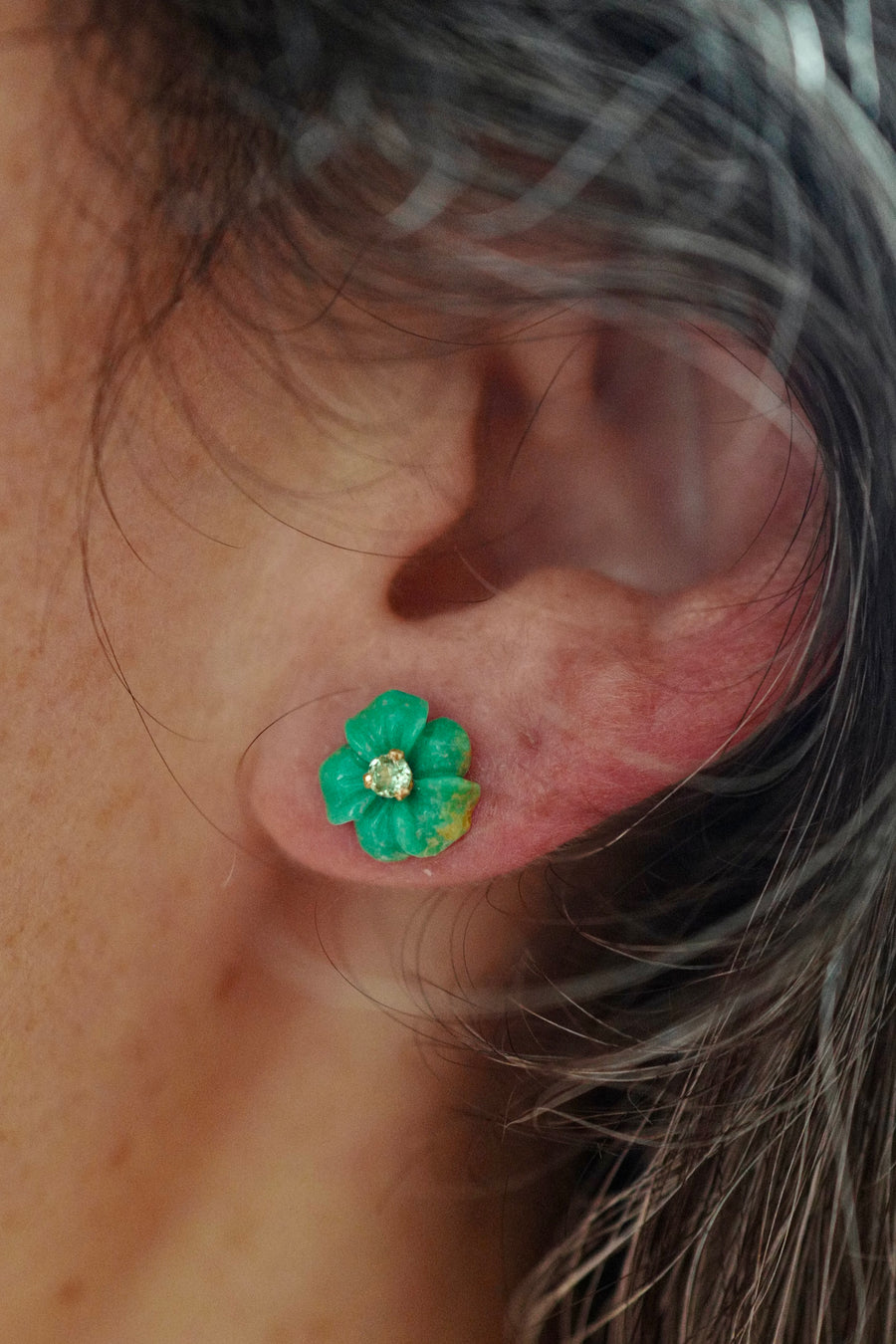 Green Turquoise and Tsavorite Garnet Petite Fiore Earrings