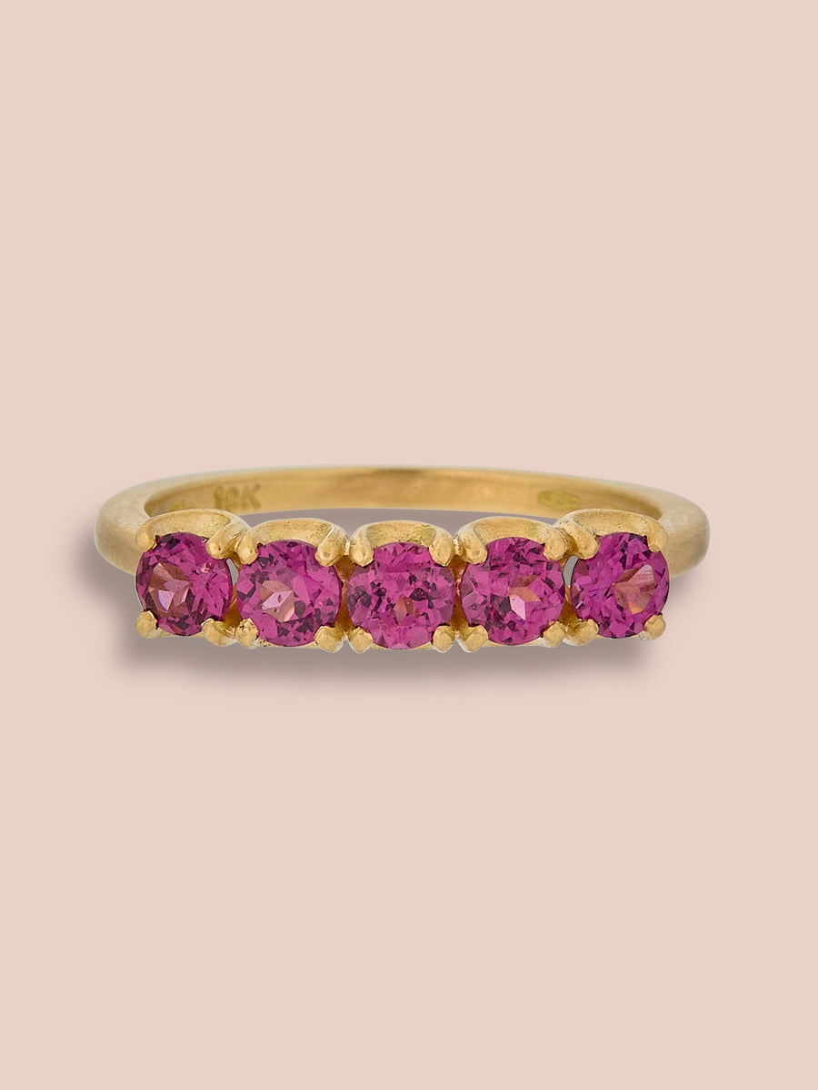 5 stone medium band ring - Rhodolite Garnet