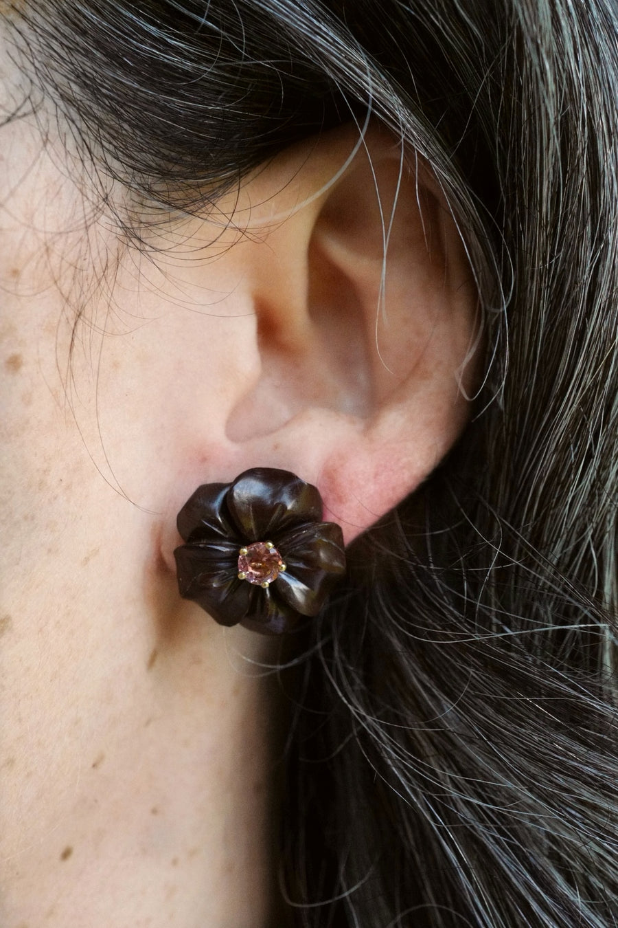 Large lava stone earrings - Peach Tourmaline