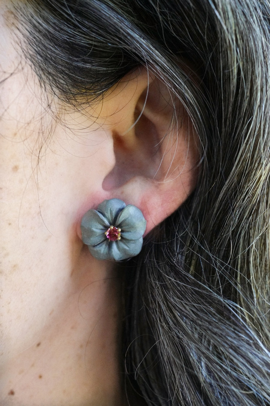 Large lava stone earrings - Pink Tourmaline