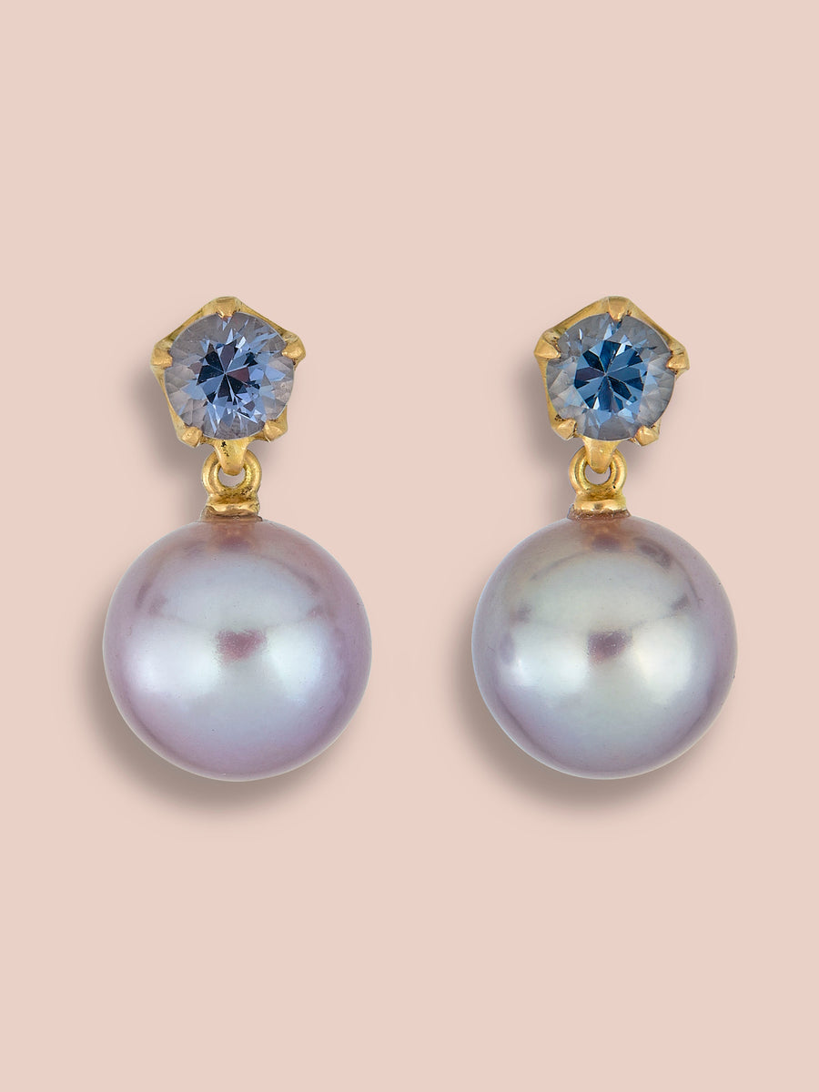 Blue Spinel and Pearl Pendant earrings