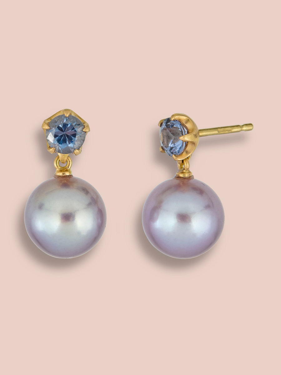 Blue Spinel and Pearl Pendant earrings