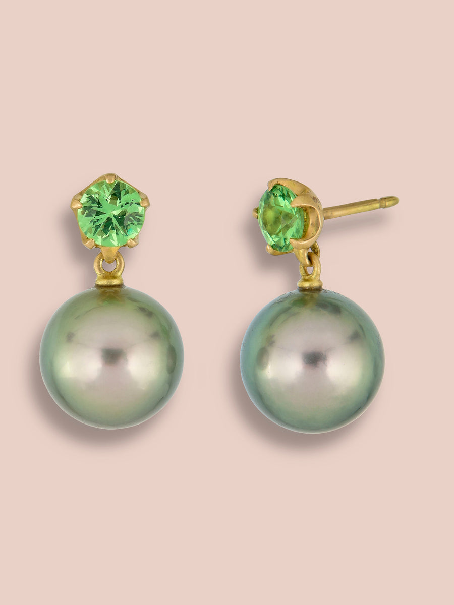 Tsavorite and Pearl Pendant earrings