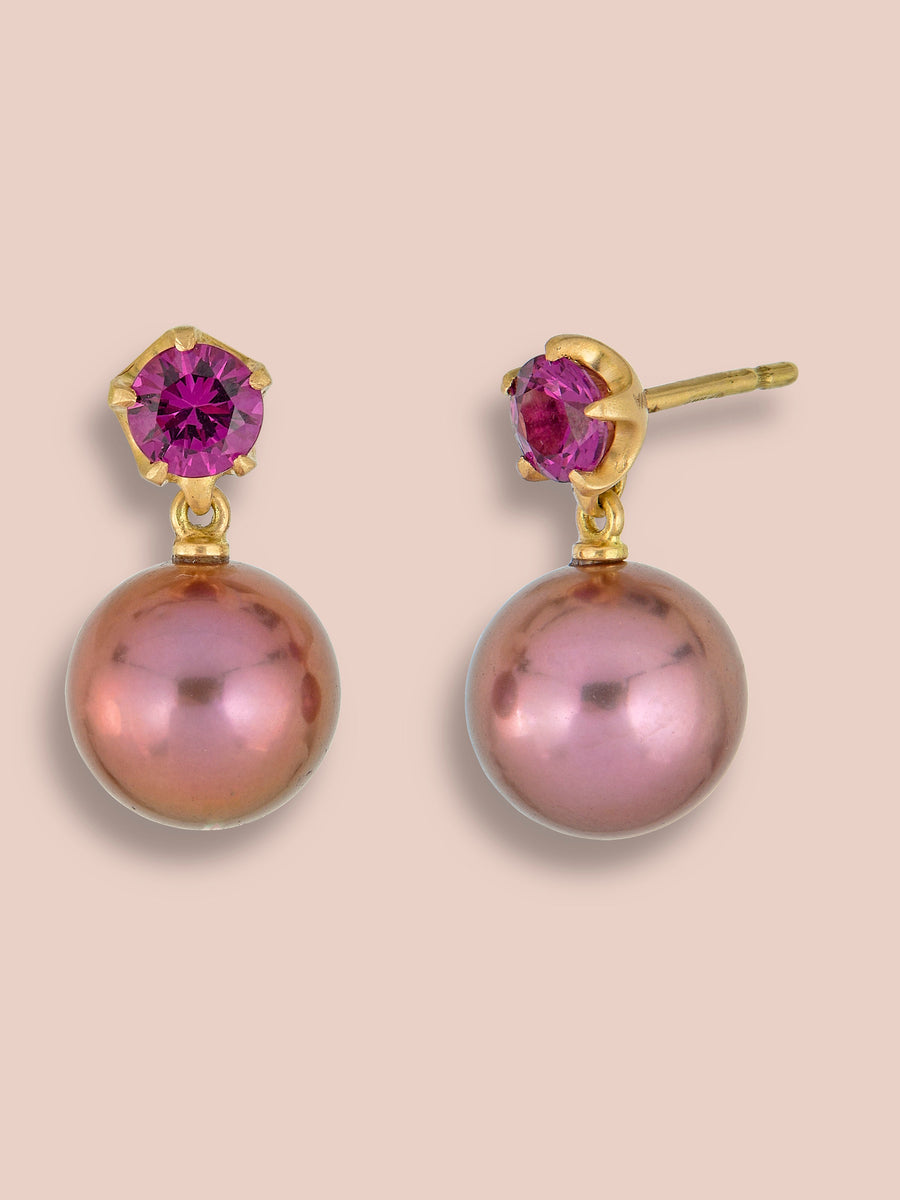 Rhodolite Garnet and Pearl Pendant earrings