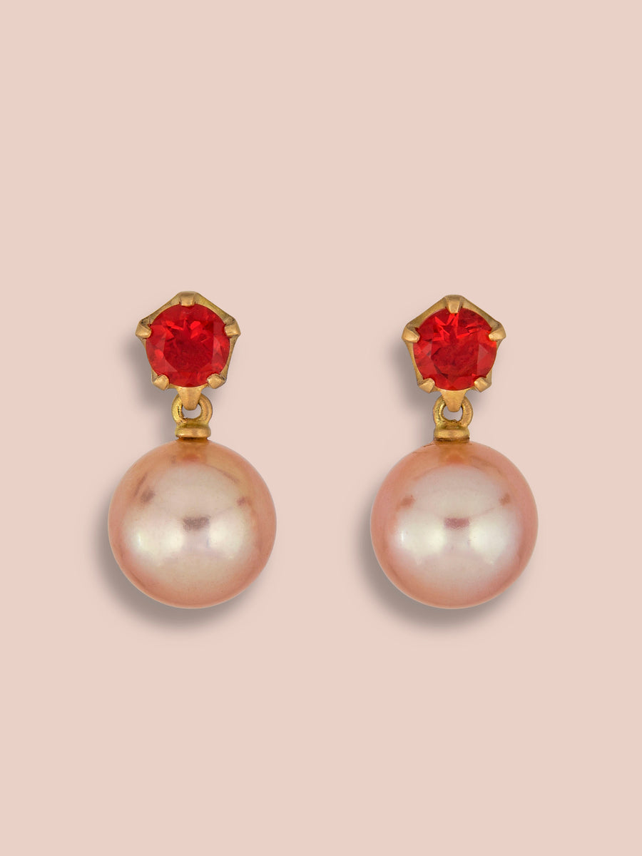 Fire Opal and Pearl Pendant earrings