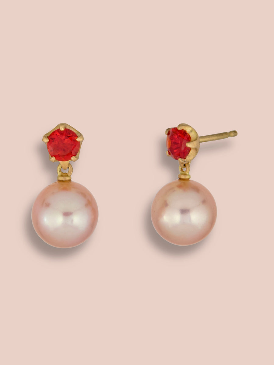 Fire Opal and Pearl Pendant earrings