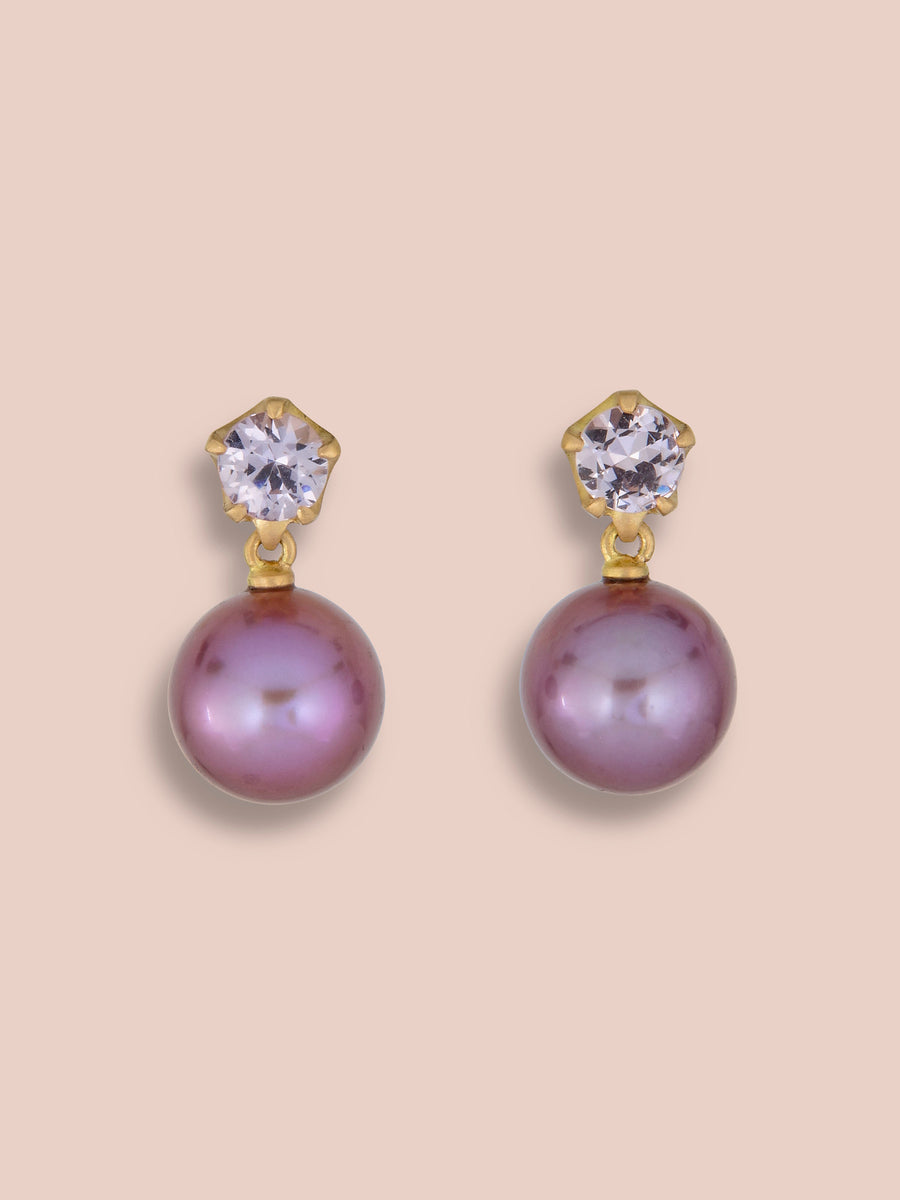 Purple Spinel and Pearl Pendant earrings