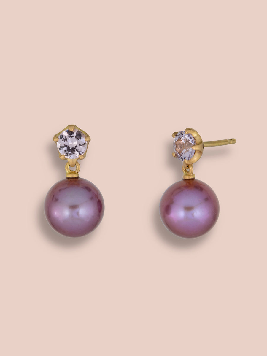 Purple Spinel and Pearl Pendant earrings
