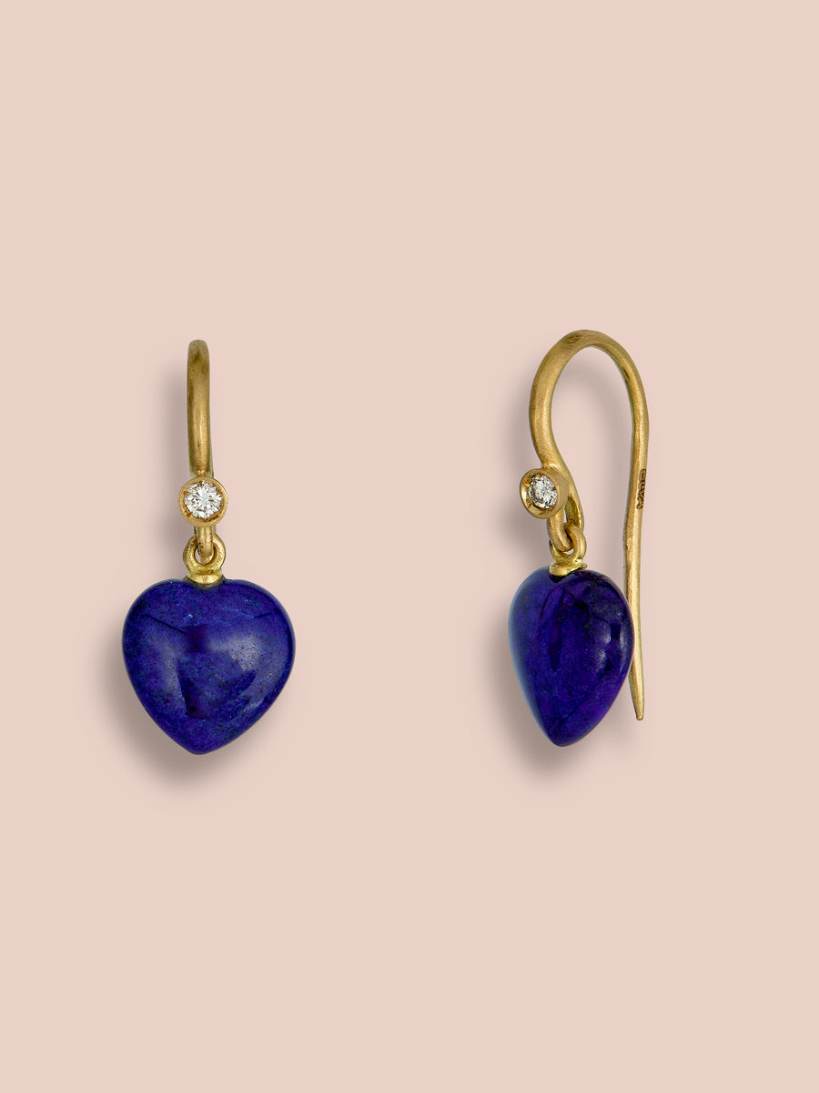 Everyday heart earrings - Lapis and Diamond