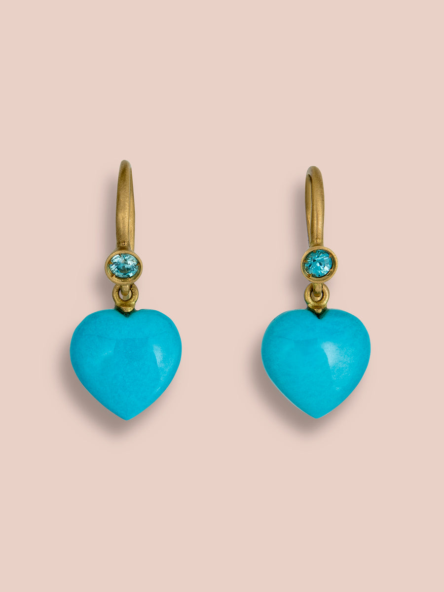 Everyday heart earrings - Turquoise and Blue Zircon