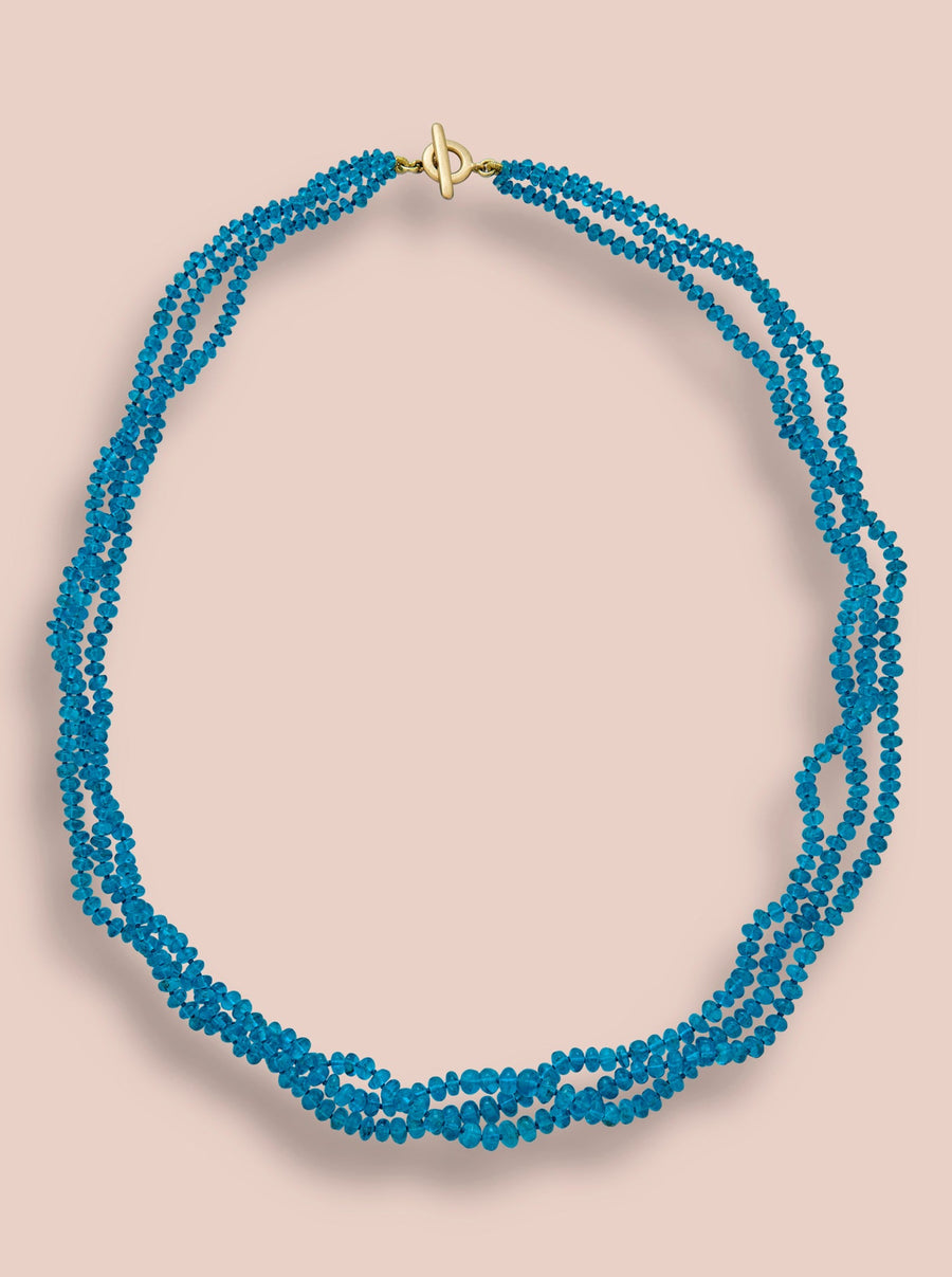 Three strands Neon blue Apatite necklace