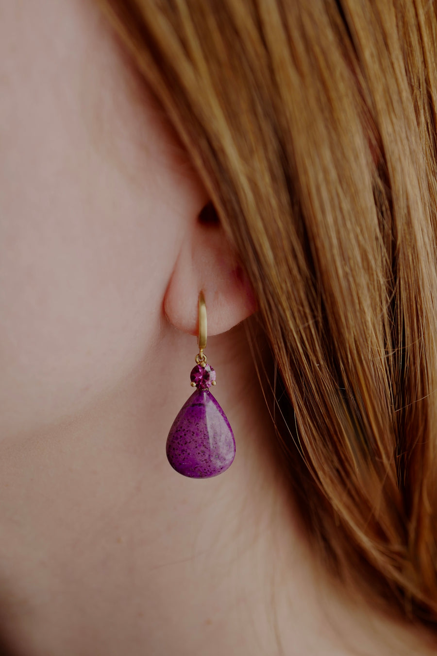 Purple Garnet and sugilite large drop earrings